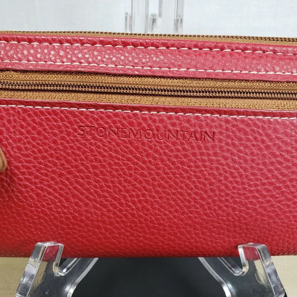 Stone Mountain Wallet Red Pebble Zip Around Credit Card Checkbook Coin Pocket